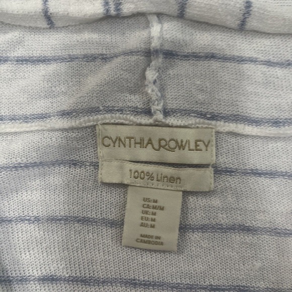 Cynthia Rowley Striped Hooded Cardigan Sweater Nautical Medium 100% Linen M - Picture 3 of 8